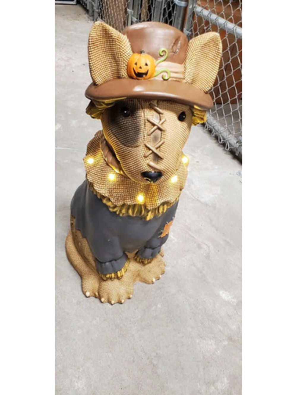 Lighted Scarecrow Dog Statue Halloween Decor LED Light Up Puppy Figurine